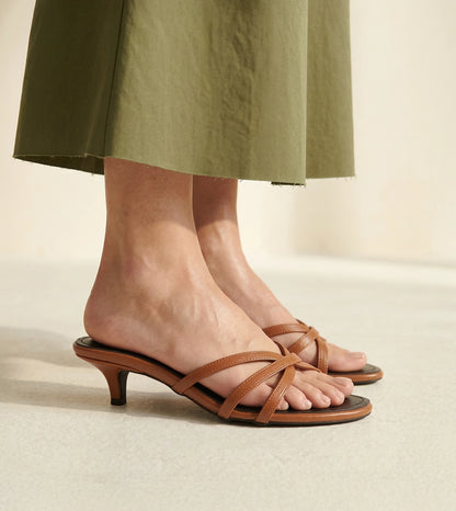 Cross Strap Kitten Mules - Black