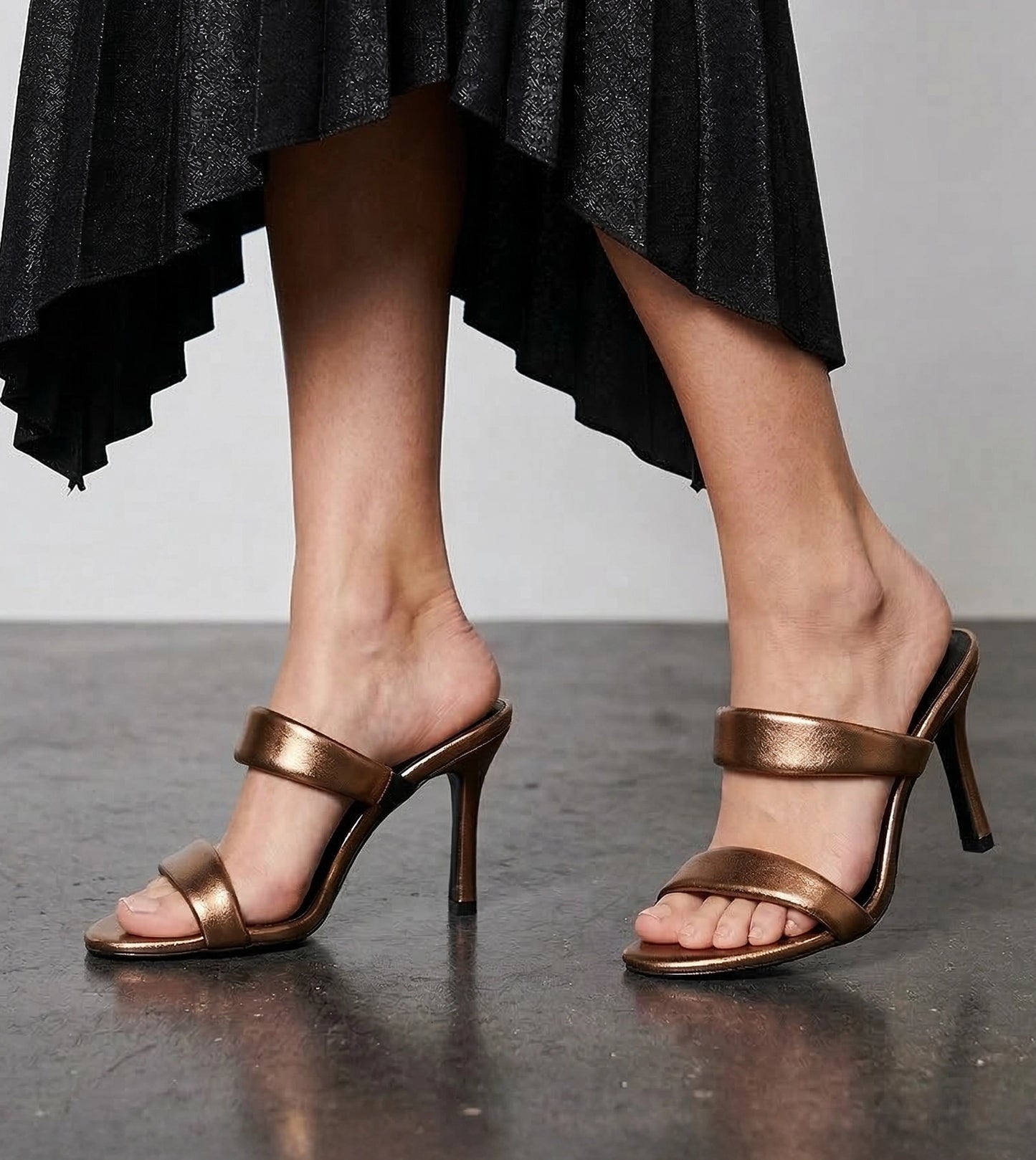 Two Strap Stiletto-Heel Sandals - Antique Gold