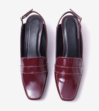 Loafer Slingback Block Heels - Wine