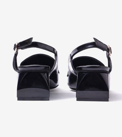 Loafer Slingback Block Heels - Black