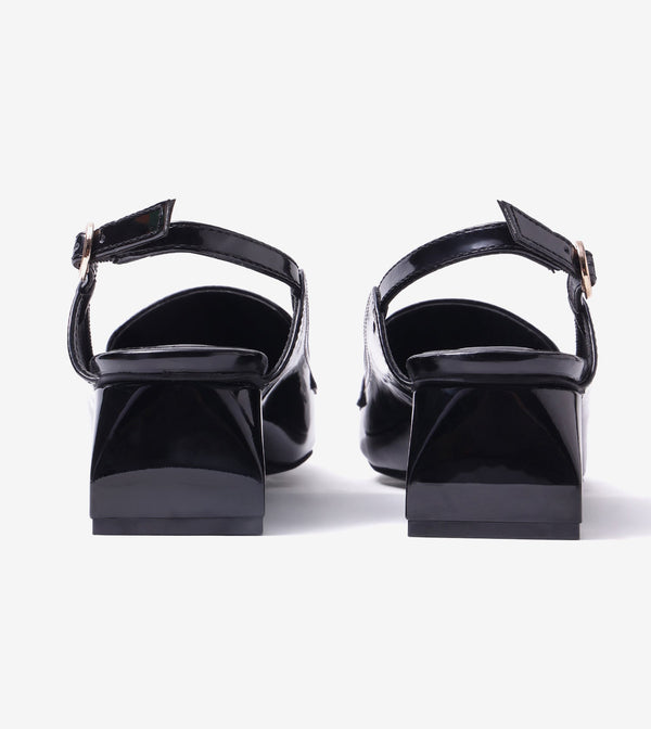 Loafer Slingback Block Heels - Black