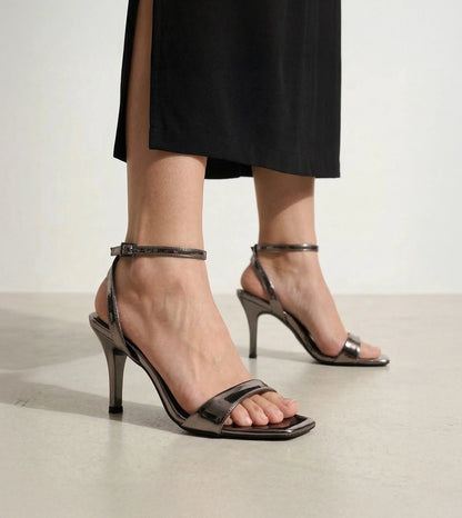 Stiletto-Heel Ankle Strap Sandals - Gunmetal