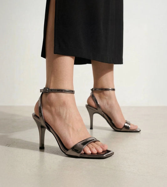 Stiletto-Heel Ankle Strap Sandals - Gunmetal