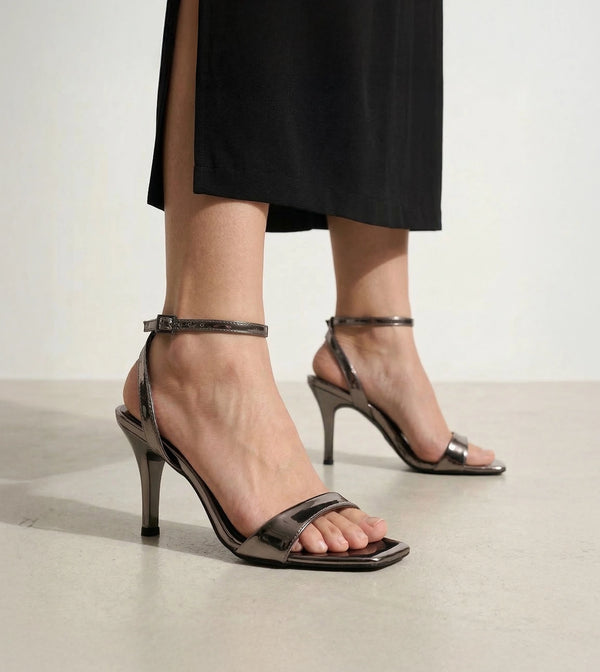 Ankle Strap Stilettos - Gunmetal