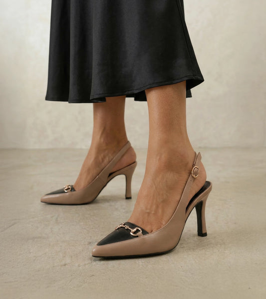 Chain - Embellished Slingback Pumps - Beige