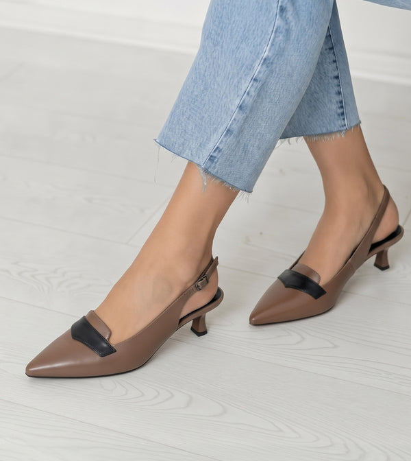 Saddle Strap Slingback Heels - Taupe