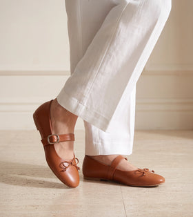 Buckled Mary Janes Ballet Flats - Tan