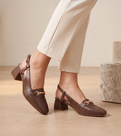 Classic Detail Slingback Heels - Brown