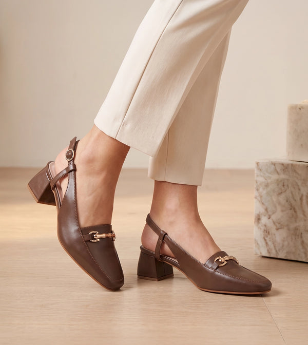 Classic Detail Slingback Heels - Brown