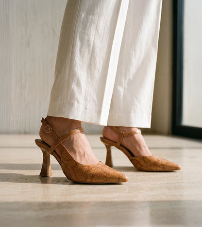 Snake Print Slingbacks - Tan