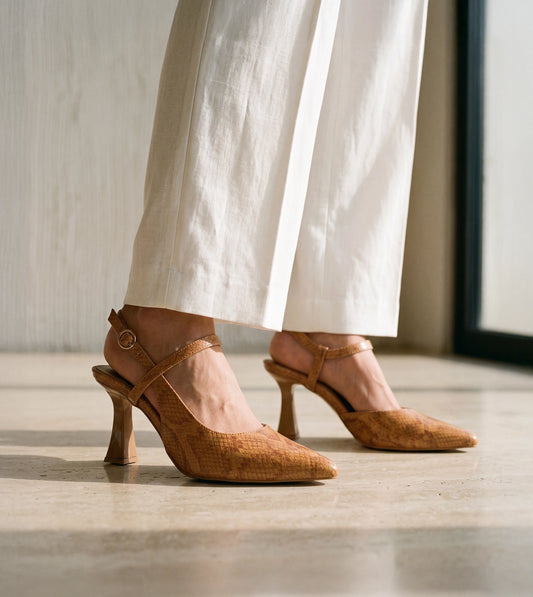 Snake Print Slingbacks - Tan