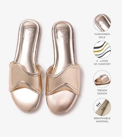 Metallic Wavy Flat Sandals - Gold