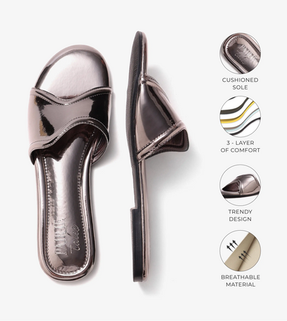 Metallic Wavy Flat Sandals - Gunmetal