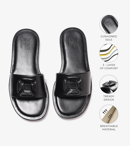 Flower Cutout Slide Sandals - Black