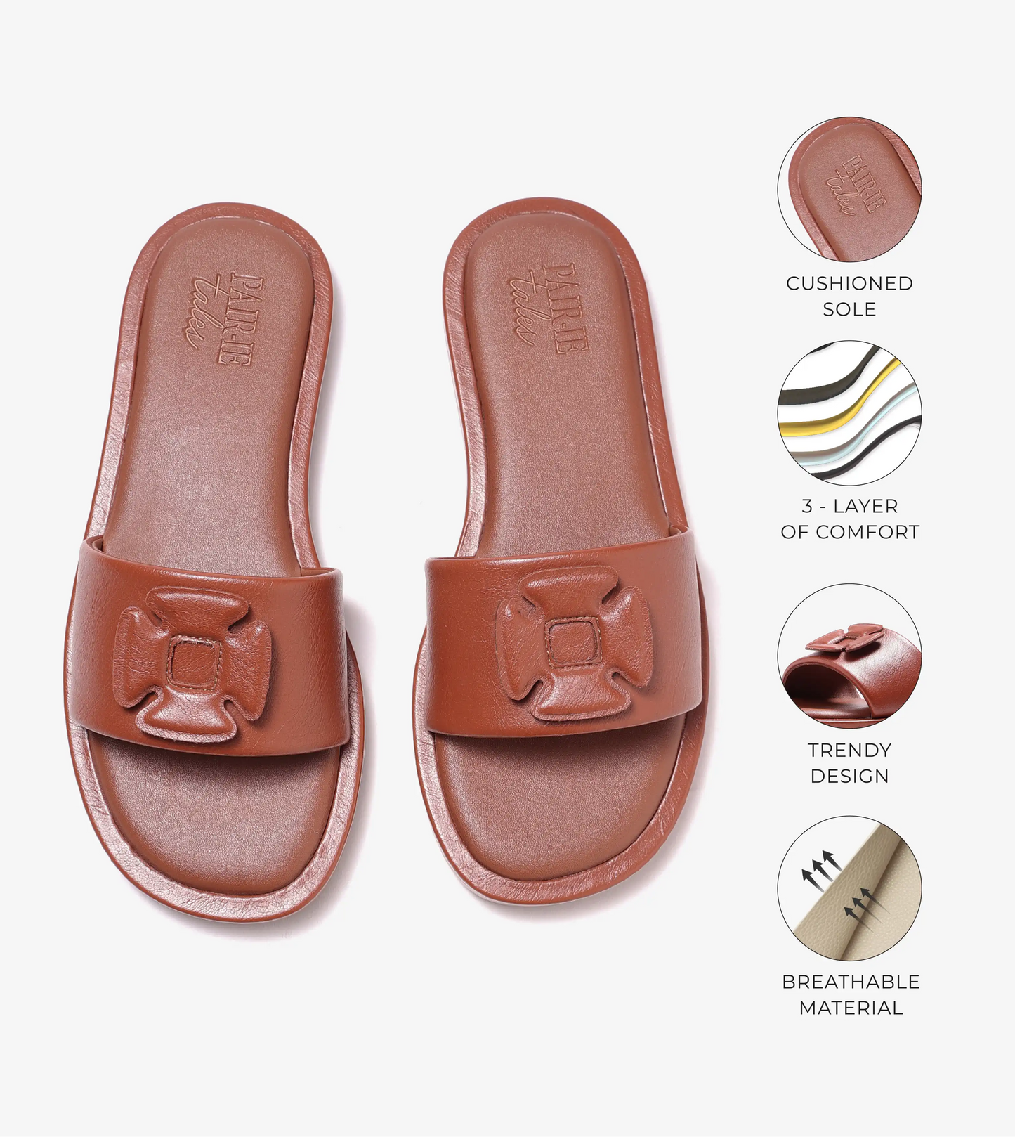 Flower Cutout Slide Sandals - Tan