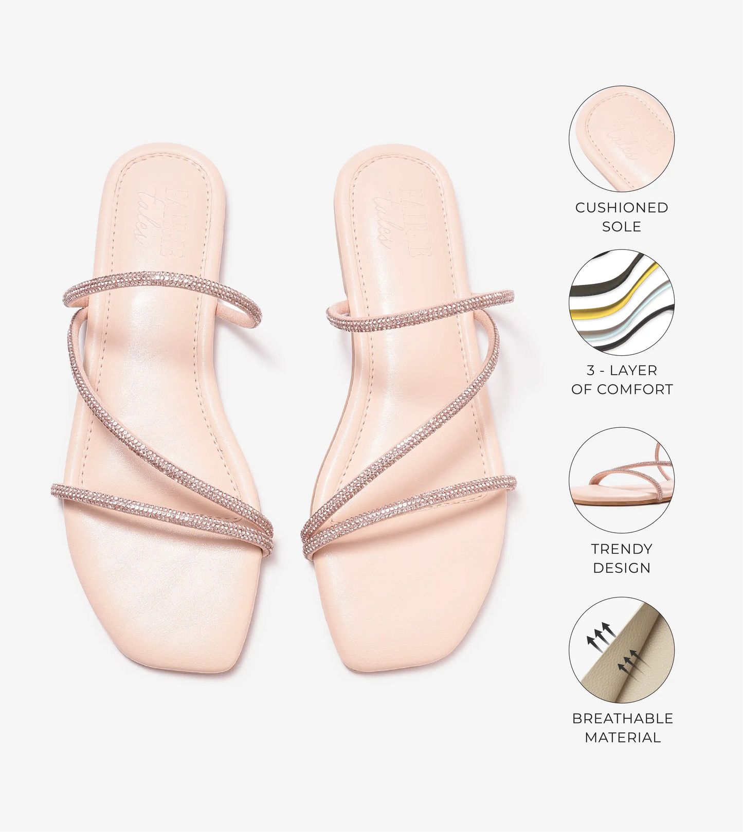 Rhinestone Strappy Sandals - Rose Gold