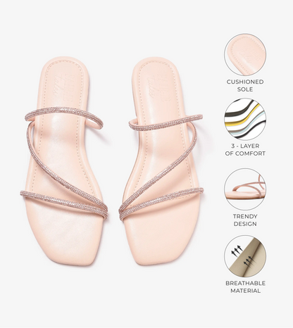 Rhinestone Strappy Sandals - Rose Gold