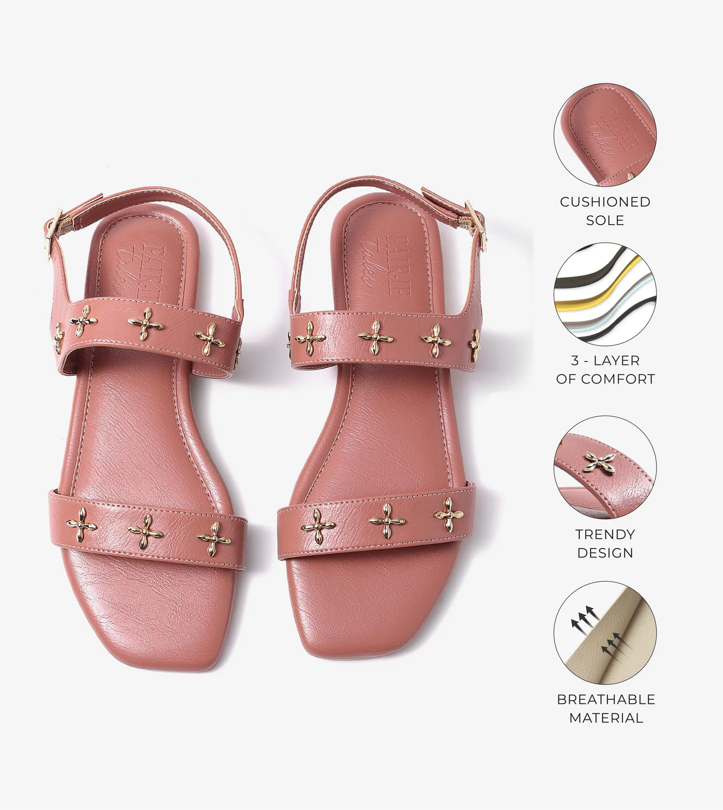 Double Strap Sandals With Metal Adornment - Peach