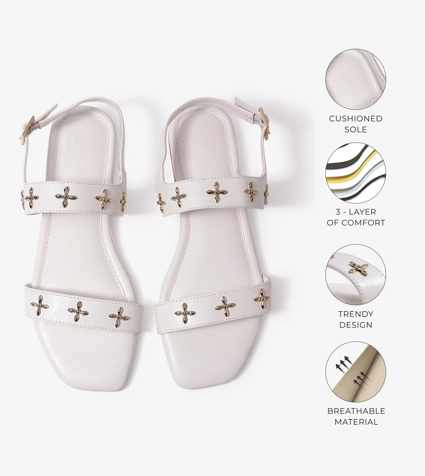 Double Strap Sandals With Metal Adornment - White