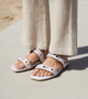 Double Strap Slide Sandals With Metal Adornment - White