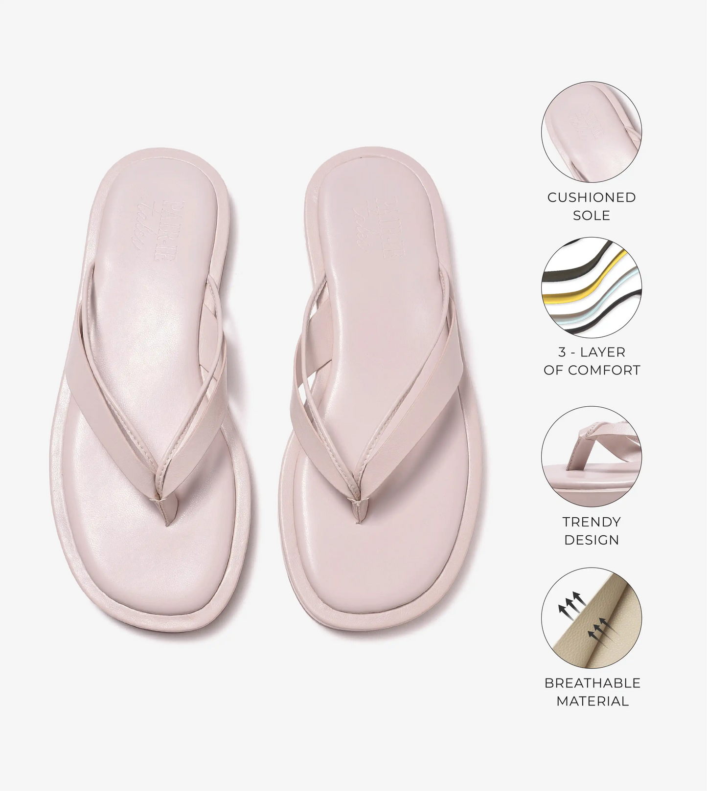 V-Strap Slide Flat Sandals - Cream