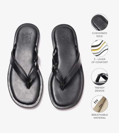 V-Strap Slide Flat Sandals - Black