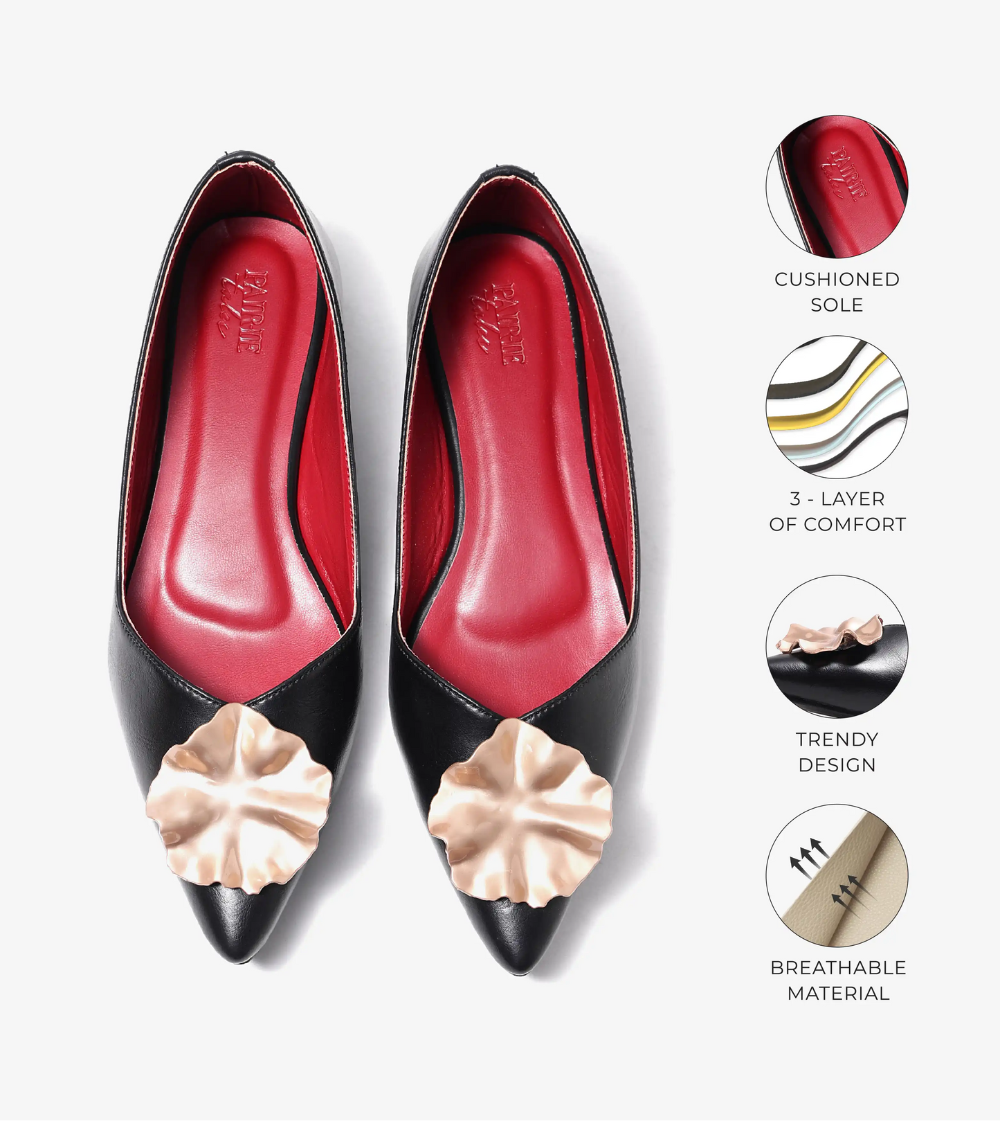 Pointed Toe Ballerinas Flats - Black