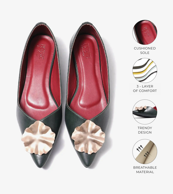 Pointed Toe Ballerinas Flats - Bottle Green