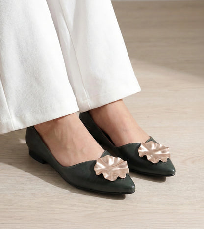 Pointed Toe Ballerinas Flats - Bottle Green