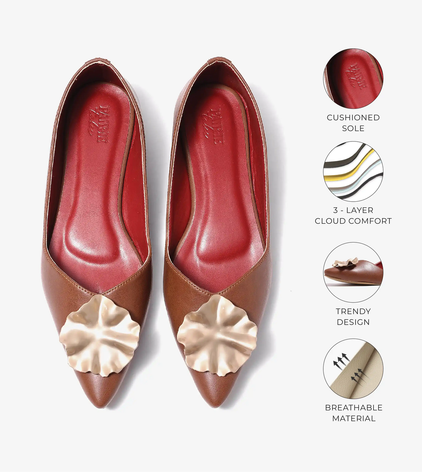 Pointed Toe Ballerinas Flats - Brown