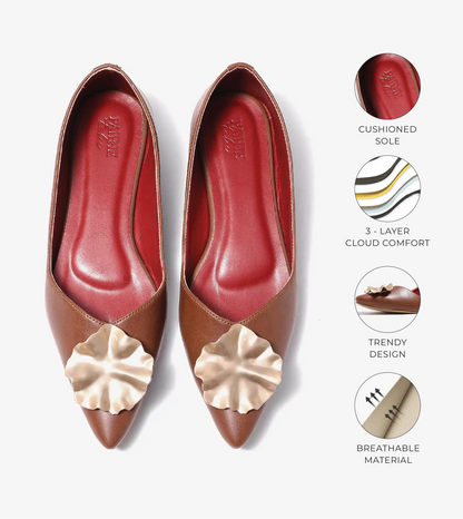 Pointed Toe Ballerinas Flats - Brown
