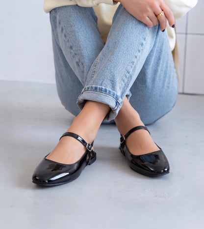 Patent Slingback Mary Janes Flat - Black