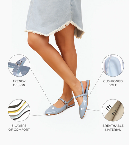 Patent Slingback Mary Janes Flat - Sky Blue