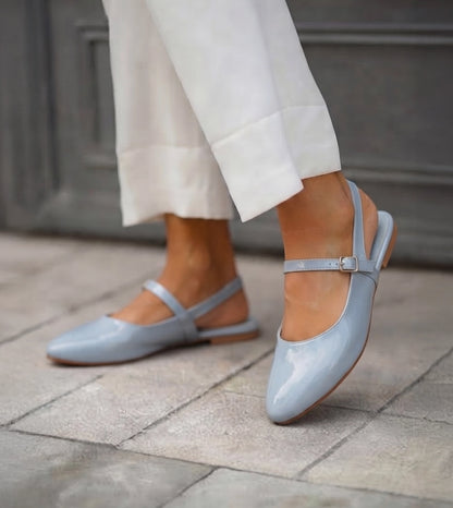 Patent Slingback Mary Janes Flat - Sky Blue