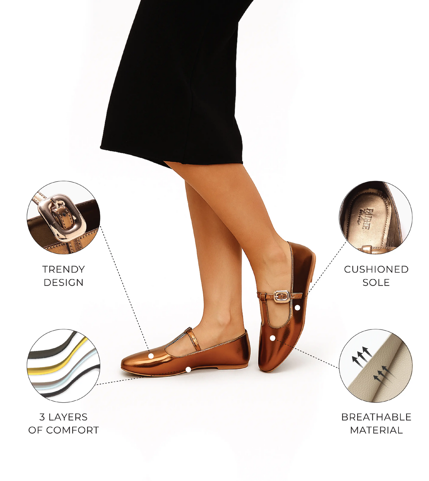 T-Strap Metallic Mary Janes Flats - Antiq