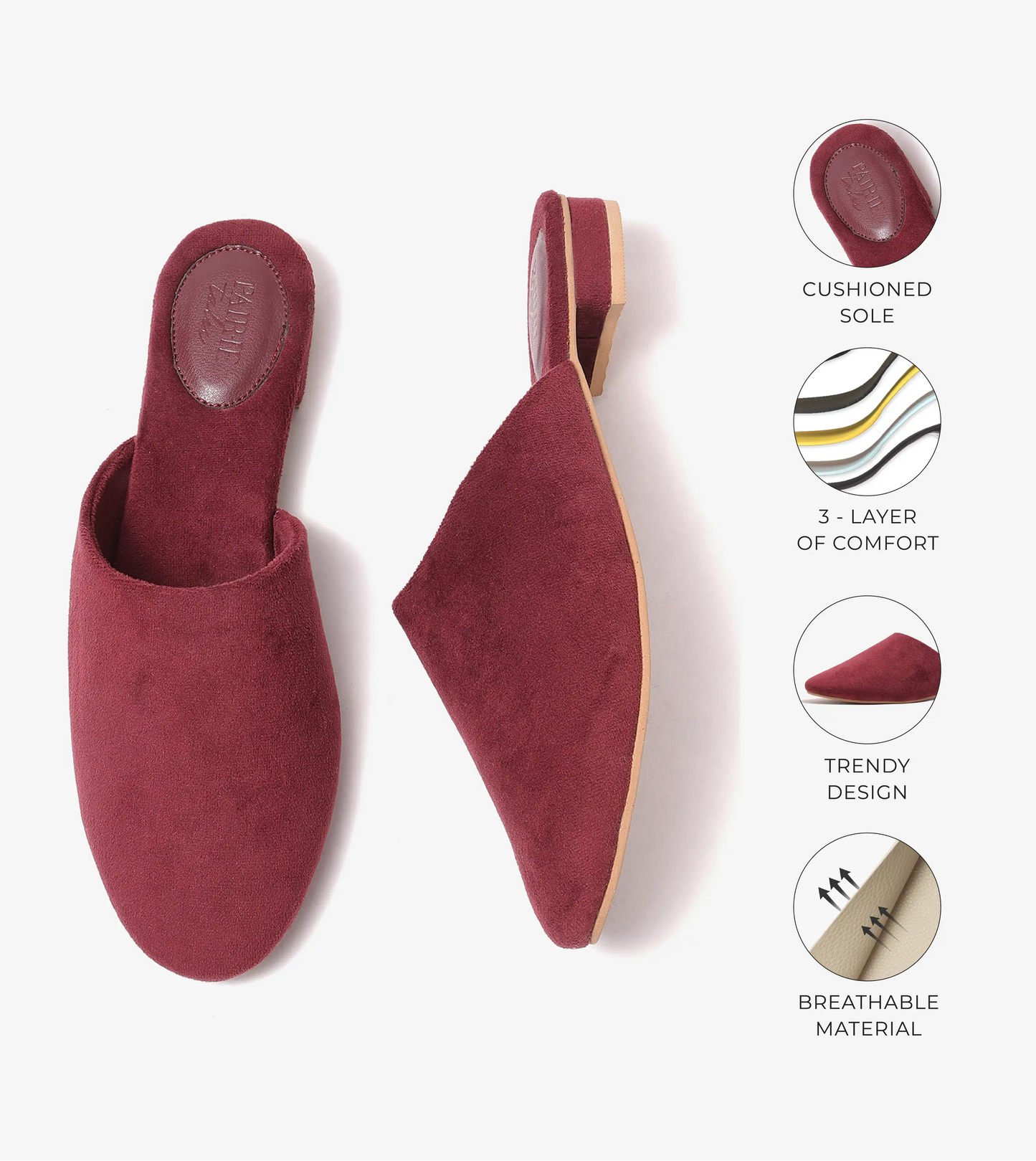 Velvet Pointed-Toe Mule Flats - Wine