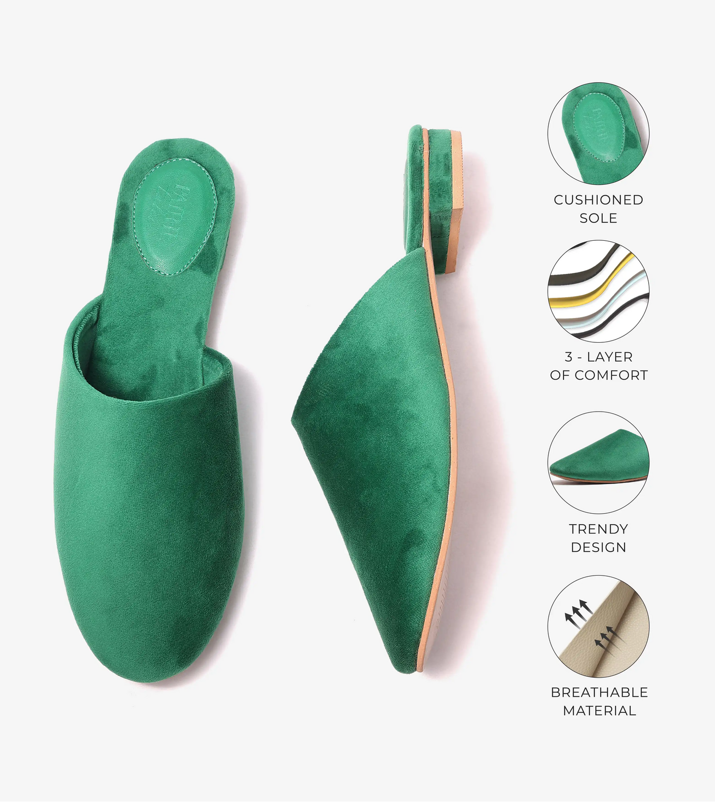 Velvet Pointed-Toe Mule Flats - Green