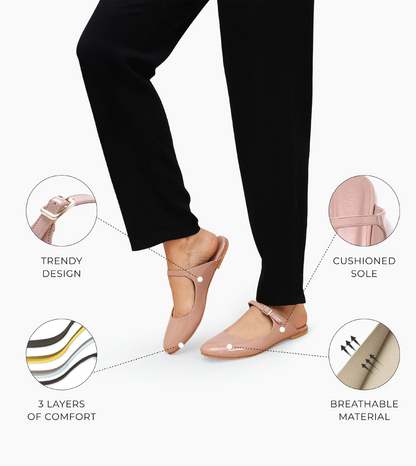 Patent Mules Flats - Nude