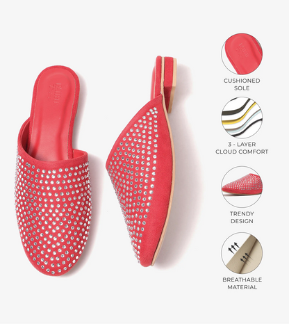 Crystal Red Slide-In Mules Flats - Red