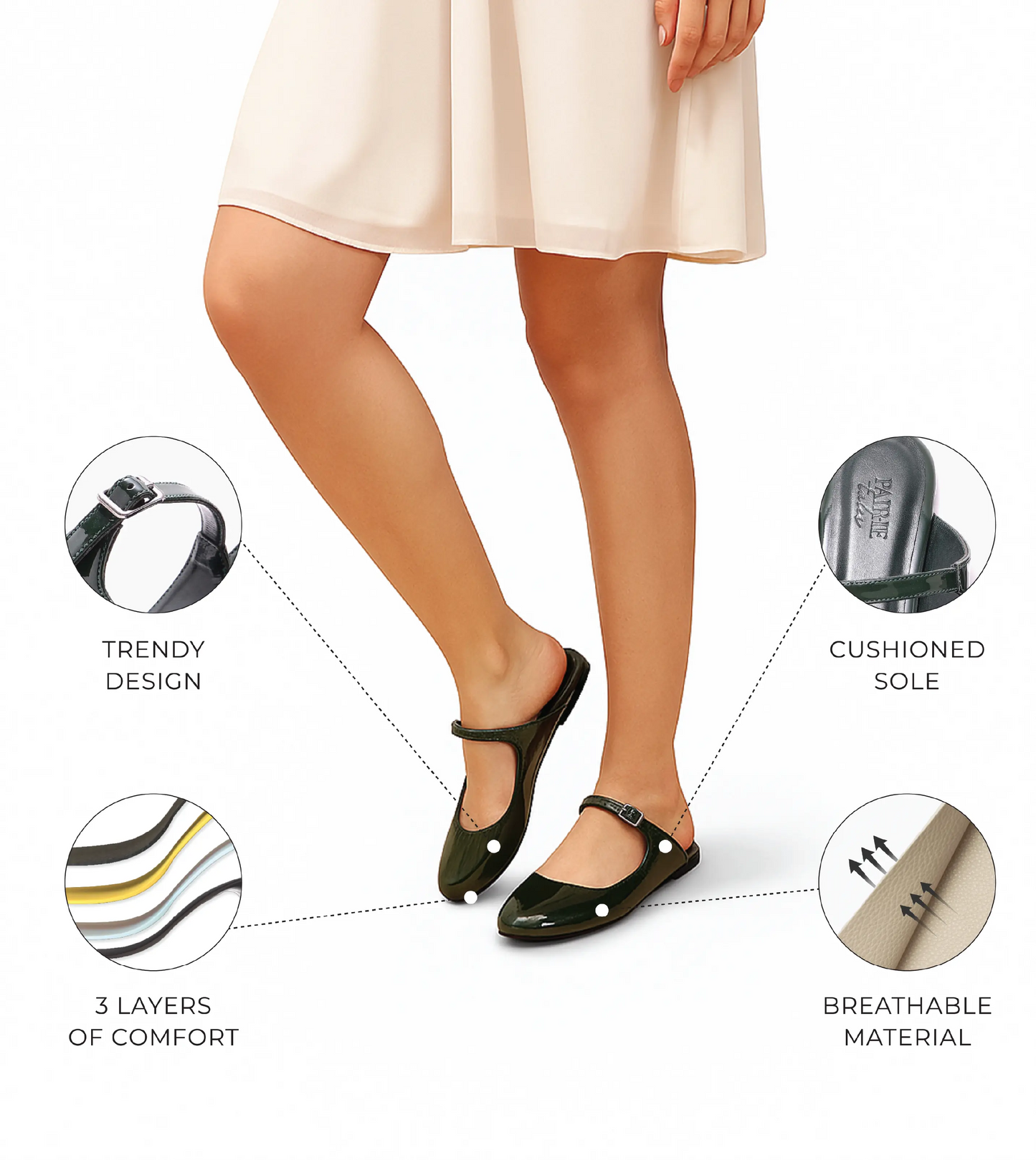 Patent Mules Flats - Dark Green