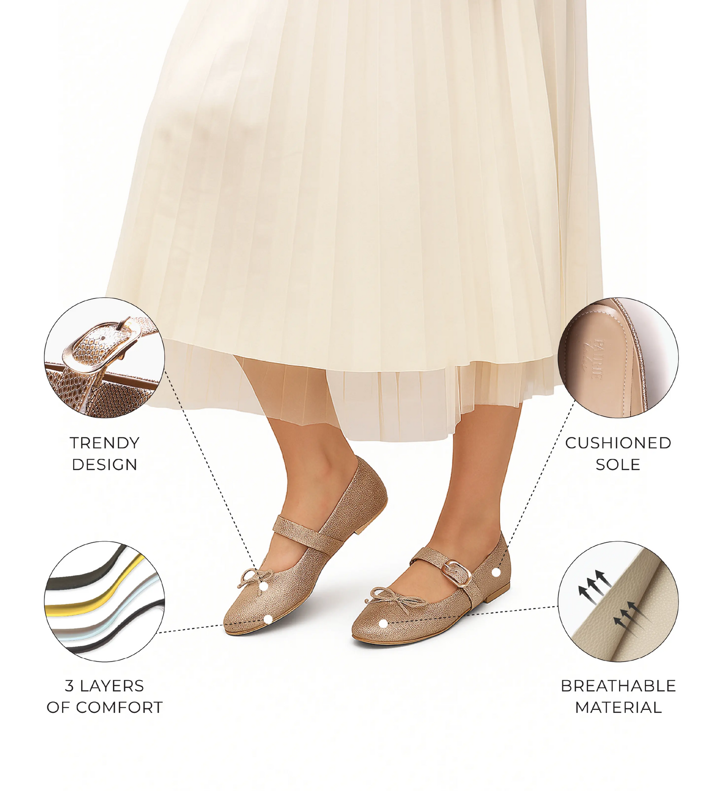 Buckled Mary Janes Ballet Flats - Gold