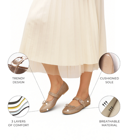 Buckled Mary Janes Ballet Flats - Gold