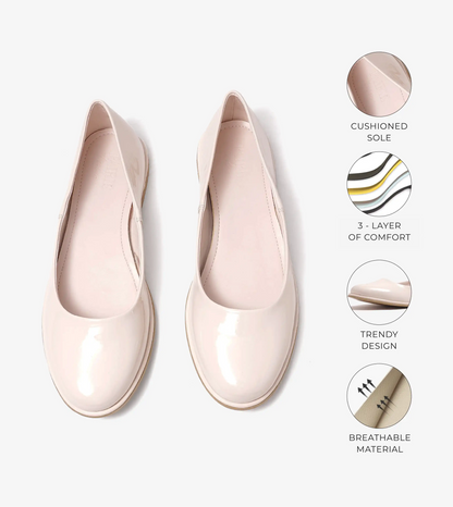 Modern Classic Patent Ballet Flats - Cream