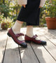 Bow Detail Cap-Toe Flats - Wine