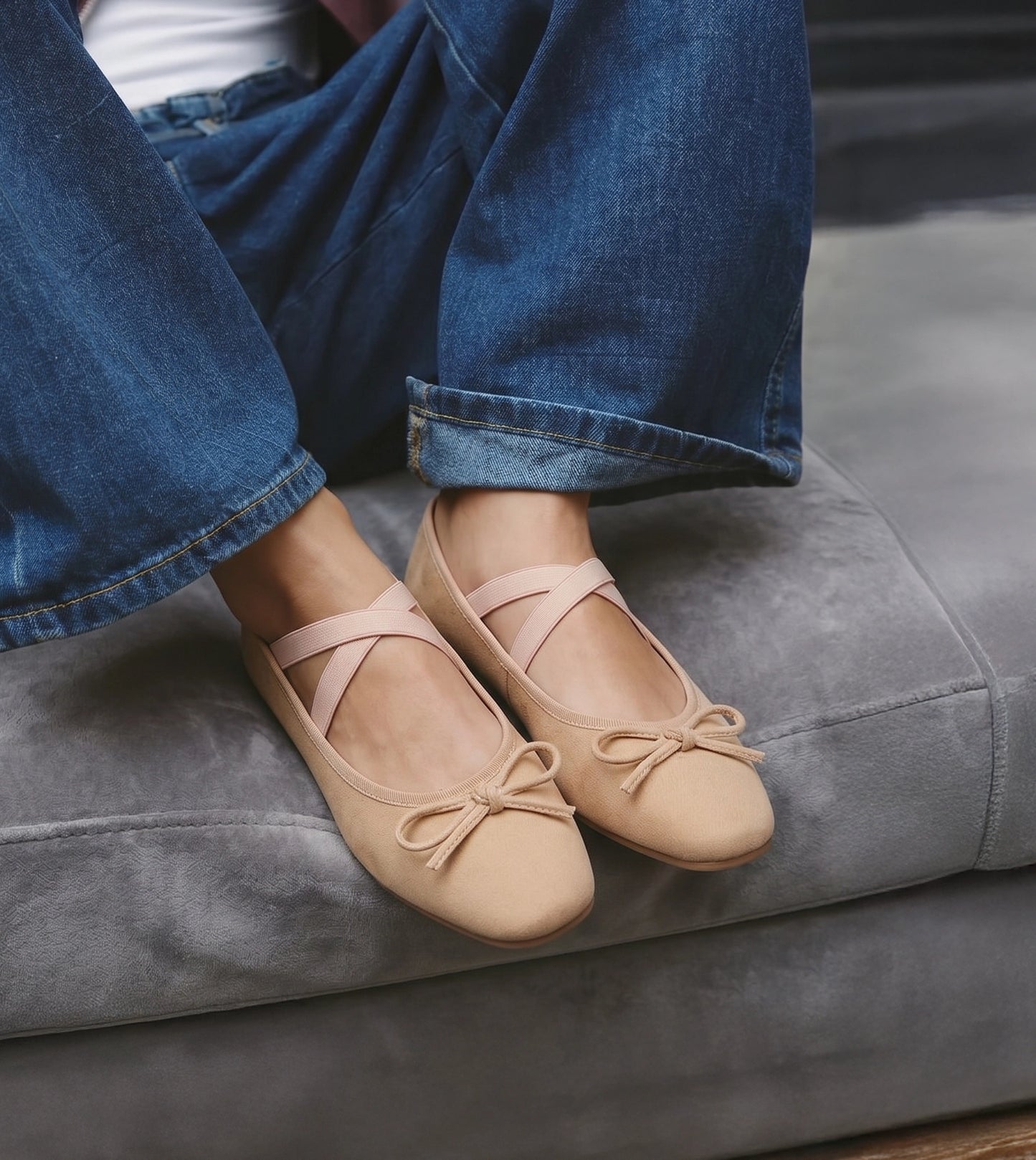 Velvet Mary Janes - Beige