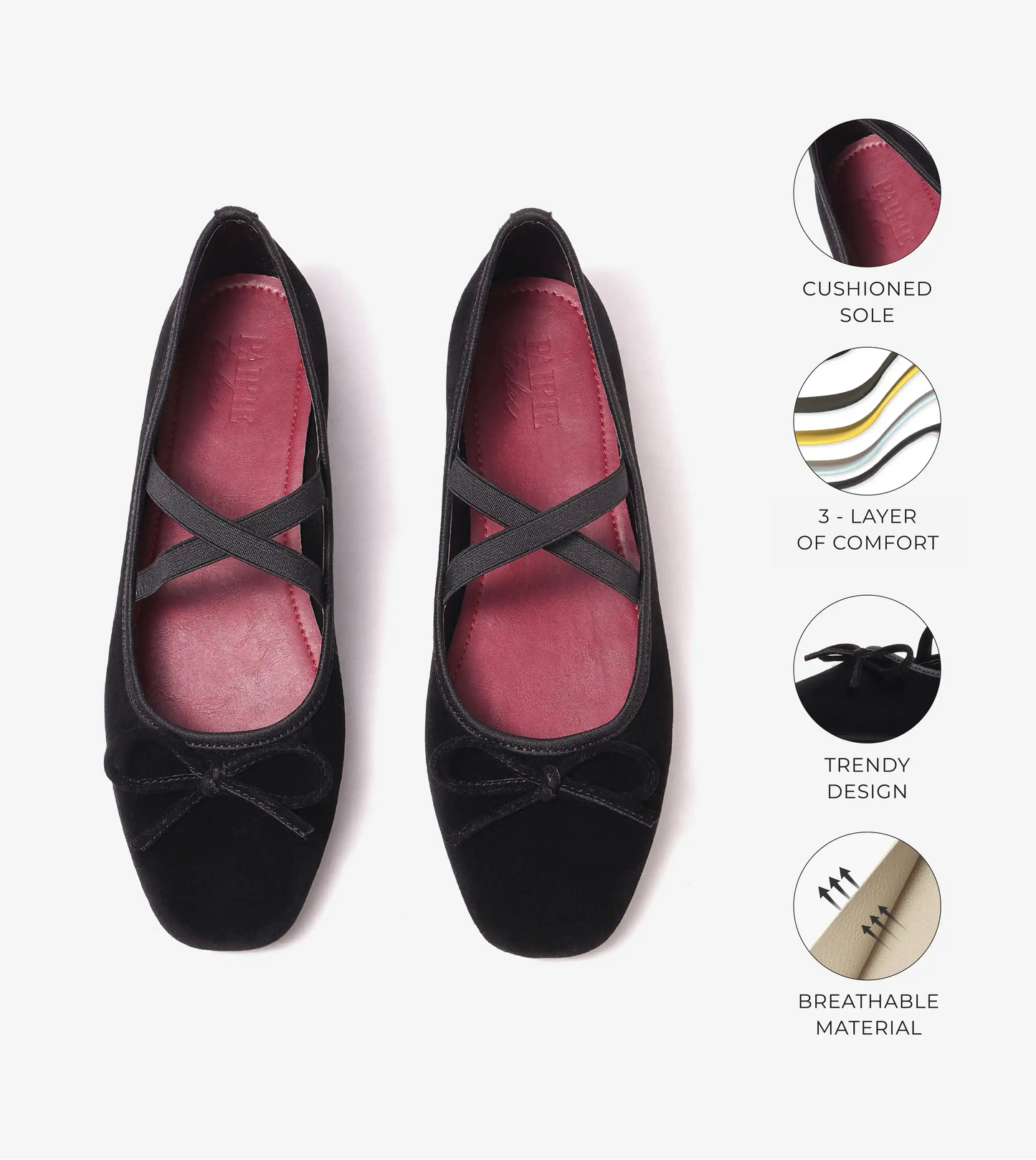 Velvet Mary Jane Flats - Black