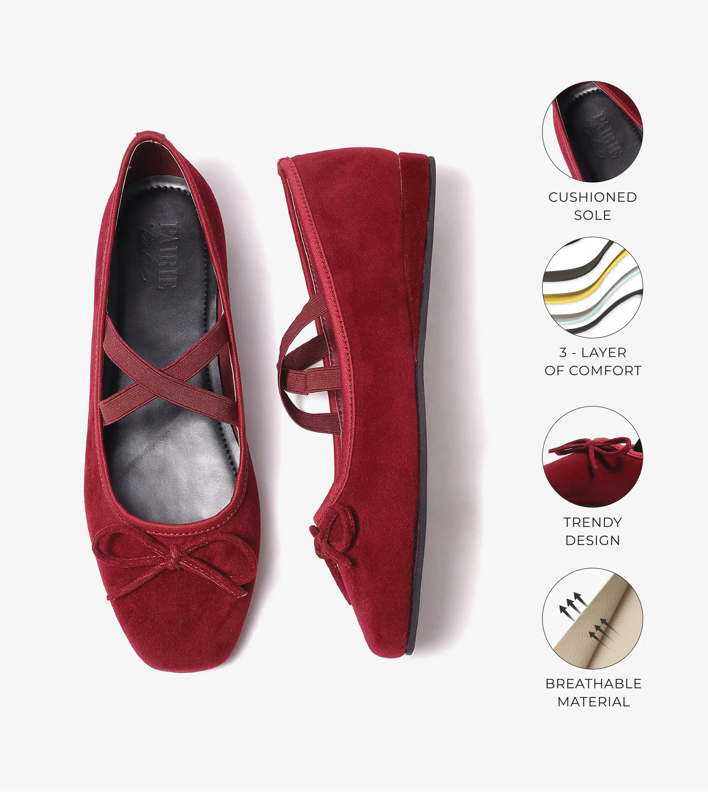 Velvet Mary Jane Flats - Wine