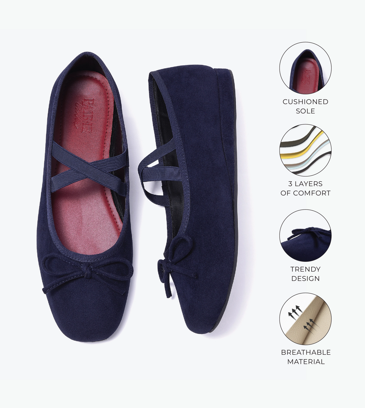 Velvet Mary Jane Flats - Navy Blue