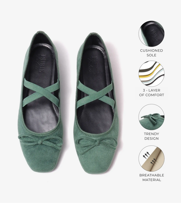 Velvet Mary Janes - Green