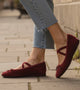 Velvet Mary Jane Flats - Wine